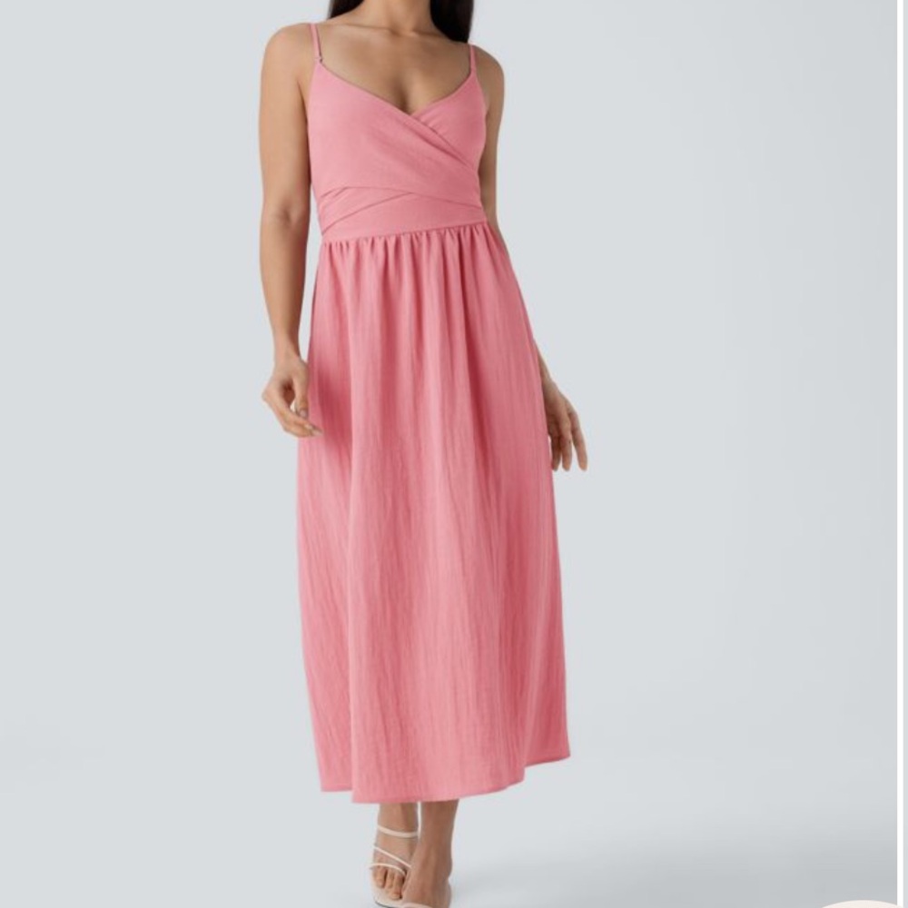 Women’s Pink Sleeveless V-Neck Maxi Dress